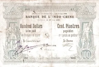 French Indochina 100 Dollars / 100 Piastres, 1893 obverse