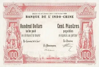 French Indochina 100 Dollars / 100 Piastres, 1899 obverse