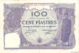 French Indochina 100 Piastres, 1920 obverse