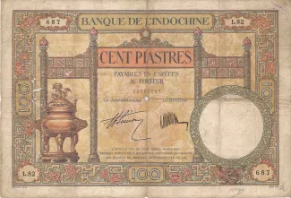 French Indochina 100 Piastres, 1925-1939 obverse