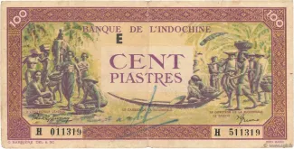 French Indochina 100 Piastres, 1942-1945 obverse