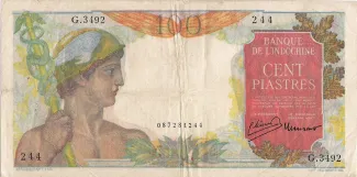 French Indochina 100 Piastres, 1947-1954 obverse