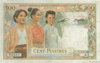 French Indochina 100 Piastres, 1954 obverse
