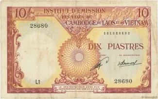 French Indochina 10 Piastres, 1953 obverse