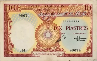 French Indochina 10 Piastres, 1953 obverse