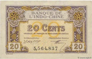 French Indochina 20 Cents, 1920-1923 obverse