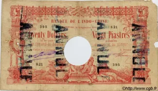 French Indochina 20 Dollars / 20 Piastres, 1898 obverse