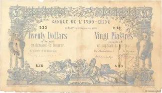 French Indochina 20 Dollars / 20 Piastres, 1898 obverse