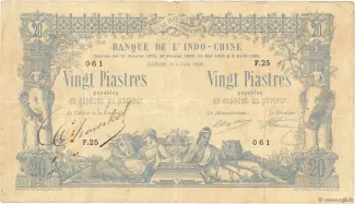 French Indochina 20 Piastres, 1905-1907 obverse