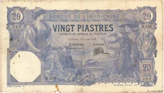 French Indochina 20 Piastres, 1920 obverse
