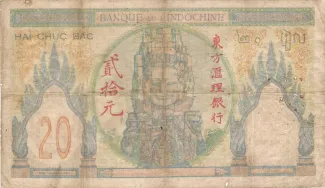 French Indochina 20 Piastres, 1928-1931 reverse