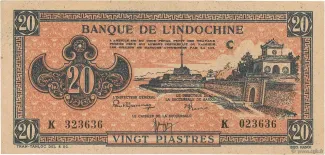 French Indochina 20 Piastres, 1942-1945 obverse