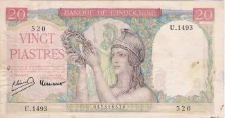 French Indochina 20 Piastres, 1949 obverse