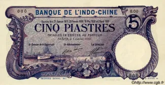 French Indochina 5 Piastres, 1909-1916 obverse