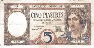 French Indochina 5 Piastres, 1926-1931 obverse