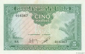French Indochina 5 Piastres, 1953 obverse