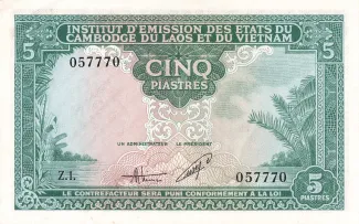 French Indochina 5 Piastres, 1953 reverse