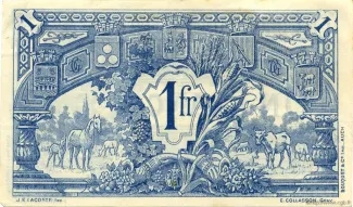 French notgeld 1 Franc, 1914-1916 reverse