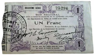 French notgeld 1 Franc, 1915 image