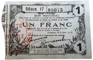 French notgeld 1 Franc, 1916 image
