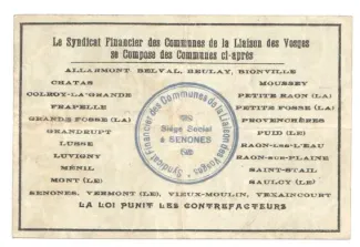 French notgeld 1 Franc, 1916 reverse