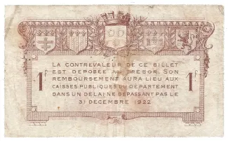French notgeld 1 Franc, 1917 reverse