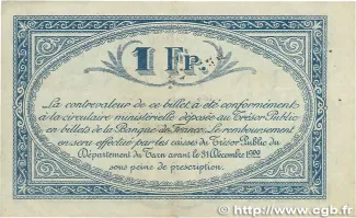 French notgeld 1 Franc, 1917 reverse