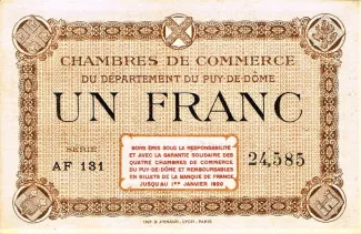 French notgeld 1 Franc, 1926 image