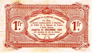 French notgeld 1 Franc, 1921 reverse
