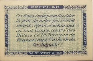 French notgeld 25 Centimes, 1914-1918 reverse