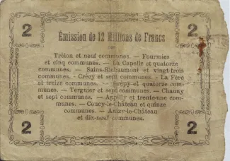 French notgeld 2 Francs, 1916-1917 reverse