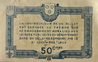 French notgeld 50 Centimes, 1922 reverse