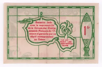 French Settlements of Oceania 1 Franc, 1943 reverse