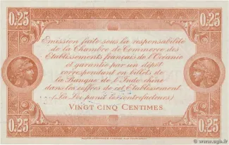 French Settlements of Oceania 25 Centimes, 1919 reverse
