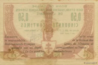 French Settlements of Oceania 50 Centimes, 1942 reverse