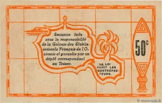 French Settlements of Oceania 50 Centimes, 1943 reverse
