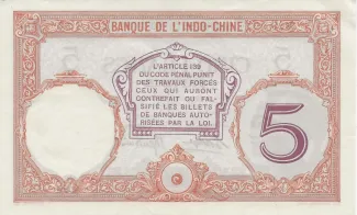French Settlements of Oceania 5 Francs, 1927 reverse
