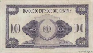 French West Africa 1.000 Francs, 1942 reverse