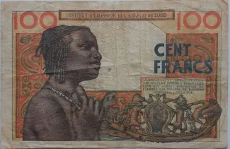 French West Africa 100 Francs, 1956-1961 reverse