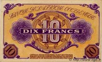 French West Africa 10 Francs, 1943 reverse