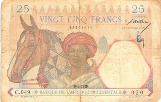 French West Africa 25 Francs, 1933-1939