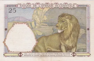 French West Africa 25 Francs, 1942 reverse