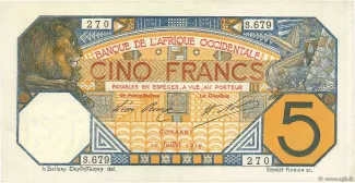 French West Africa 5 Francs, 1904-1919
