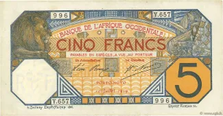 French West Africa 5 Francs, 1916-1919