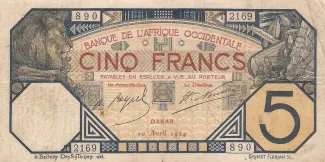 French West Africa 5 Francs, 1916-1932