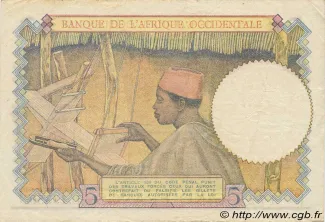 French West Africa 5 Francs, 1943 reverse