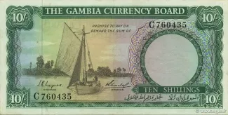 Gambia 10 Shillings, 1965-1970 obverse