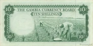 Gambia 10 Shillings, 1965-1970 reverse