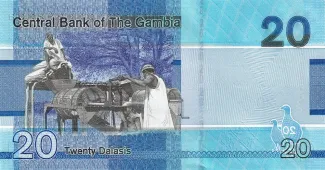 Gambia 20 Dalasis, 2019-2023 reverse