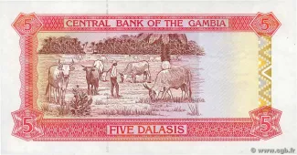 Gambia 5 Dalasis, 1991-1995 reverse